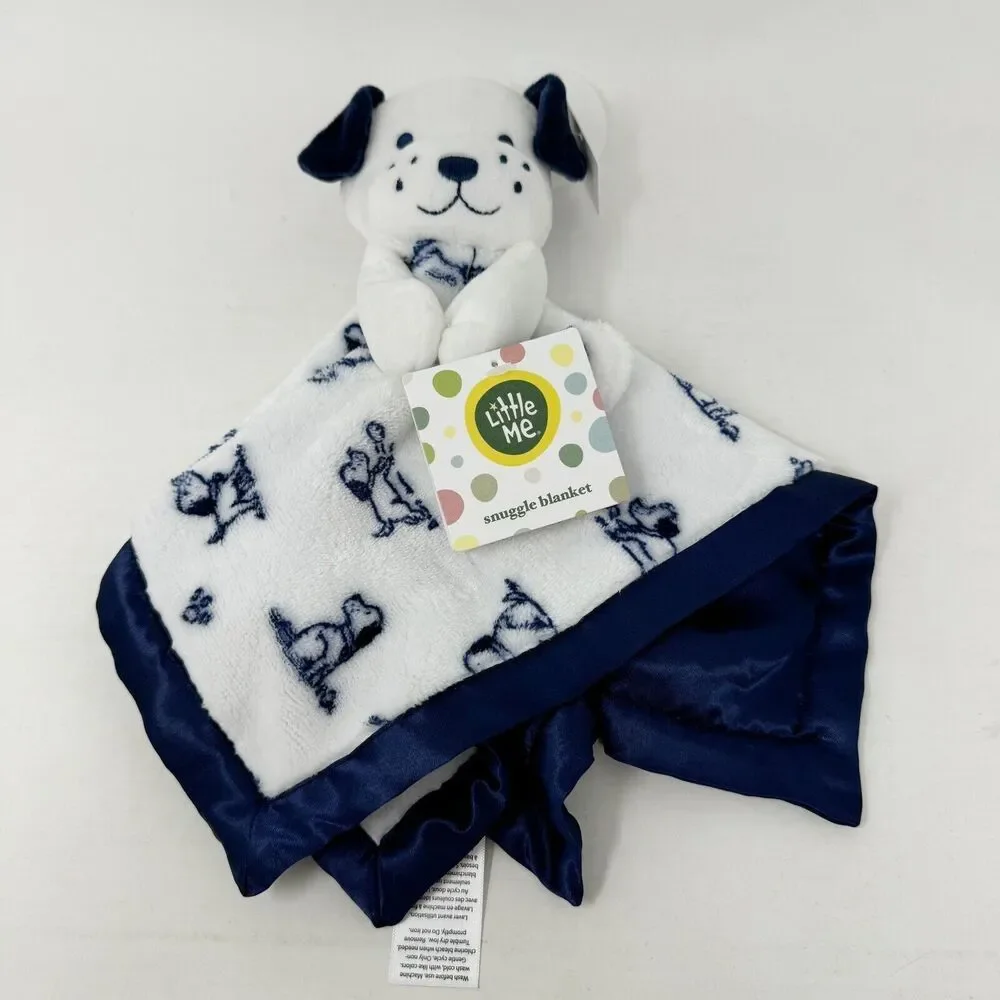 Little Me Puppy Dog Security Blanket Navy Blue White Baby Lovey Rattle Toy Toile